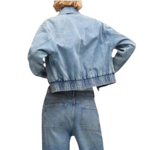 Mango blue collared full zip denim bomber jacket size M - Picture 2 of 14